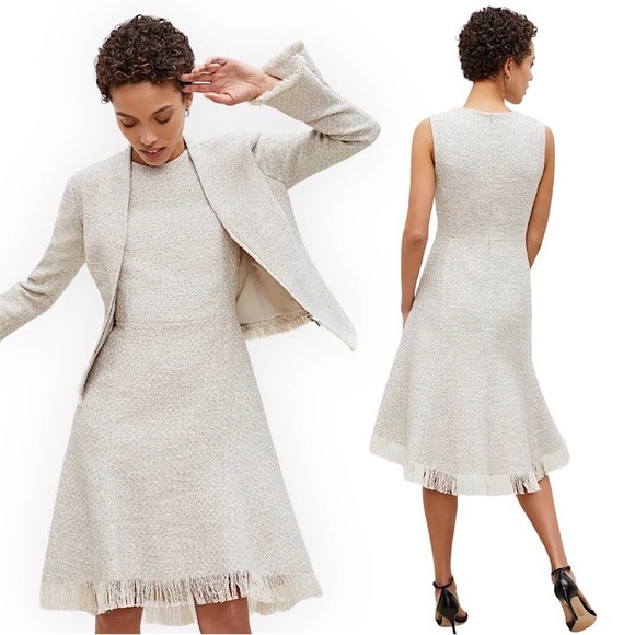 MM LAFLEUR LINDSAY COTTON TWEED SWING DRESS ELEGANT ROMANTIC CAREER Gray Ivory 6 - Picture 10 of 10